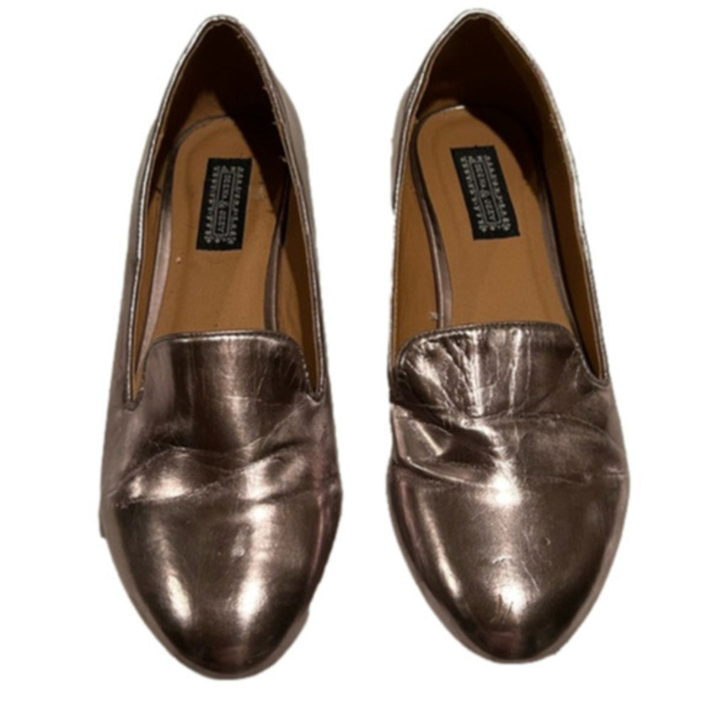 Deena & Ozzy metallic rose gold flat leather shoes 8